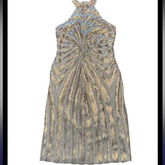 ROSE GOLD SEQUIN LINED SLEEVELESS MINI DRESS SIZE LARGE - Picture 1 of 6